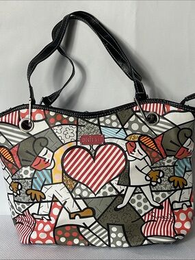 Britto Multicolored Two Handle Shoulder Bag Heart Kids Design Designer Purse